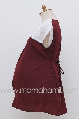Baju Hamil Pesta Brokat Pita Samping Merah
